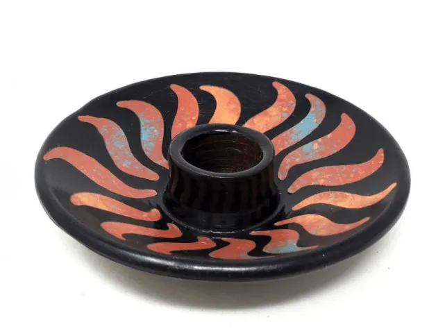 Earrings New Age Imports Inc Ceramic Burner Peruvian 5 inches deep Black and Brown Sun Pattern