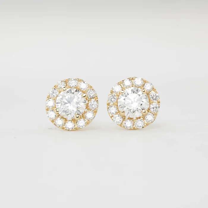 Envero Jewelry Earrings Halo Diamond Stud Earrings GIA certified G Color SI Clarity Round Brilliant Excellent Cut Diamond 14k yellow gold Envero Jewelry Earrings Halo Diamond Stud Earrings GIA certified G Color SI Clarity Round Brilliant Excellent Cut Diamond 14k yellow gold