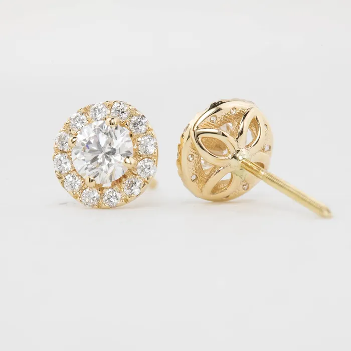 Envero Jewelry Earrings Halo Diamond Stud Earrings GIA certified G Color SI Clarity Round Brilliant Excellent Cut Diamond 14k yellow gold