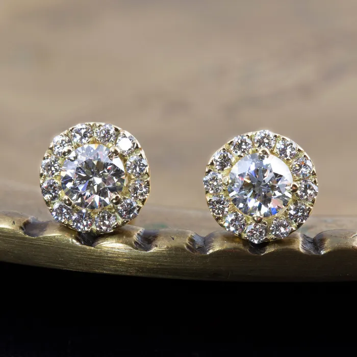Envero Jewelry Earrings Halo Diamond Stud Earrings GIA certified G Color SI Clarity Round Brilliant Excellent Cut Diamond 14k yellow gold