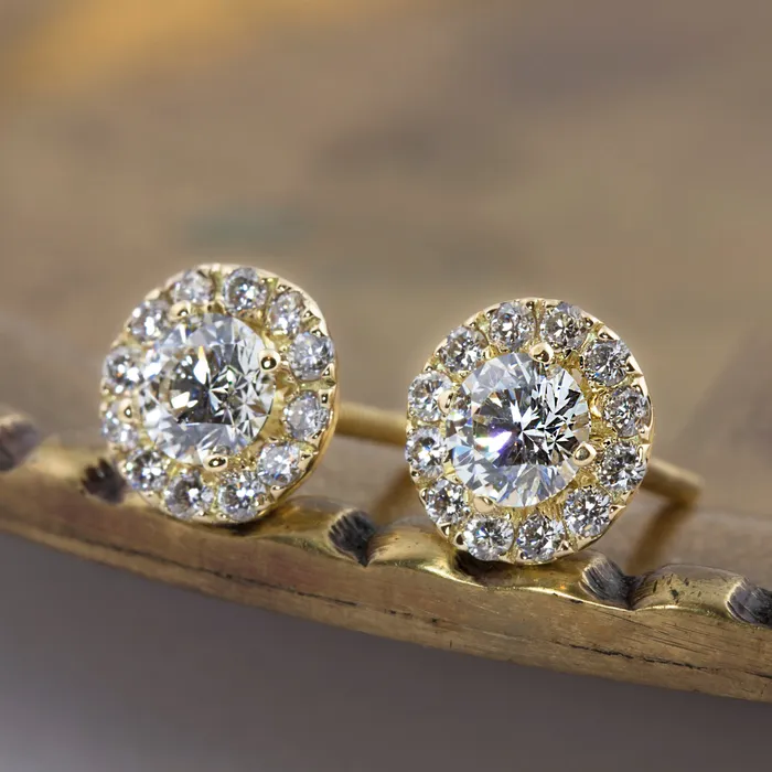 Envero Jewelry Earrings Halo Diamond Stud Earrings GIA certified G Color SI Clarity Round Brilliant Excellent Cut Diamond 14k yellow gold