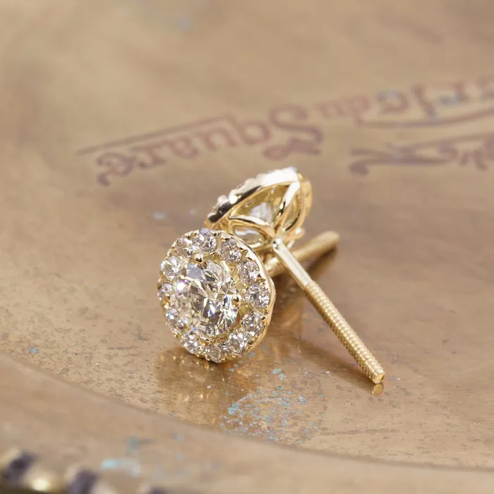 Envero Jewelry Earrings Halo Diamond Stud Earrings GIA certified G Color SI Clarity Round Brilliant Excellent Cut Diamond 14k yellow gold