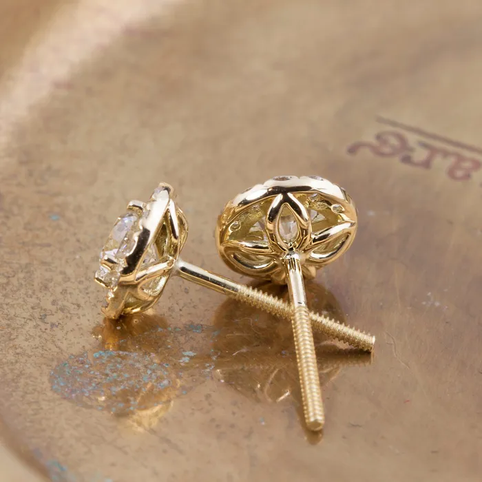 Envero Jewelry Earrings Halo Diamond Stud Earrings GIA certified G Color SI Clarity Round Brilliant Excellent Cut Diamond 14k yellow gold