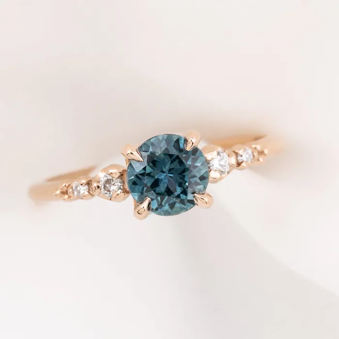 Envero Jewelry Rings Estel Fleur Four Prongs Ring Teal Blue Green Montana Sapphire 14k Rose Gold One of a Kind Envero Jewelry Rings Estel Fleur Four Prongs Ring Teal Blue Green Montana Sapphire 14k Rose Gold One of a Kind