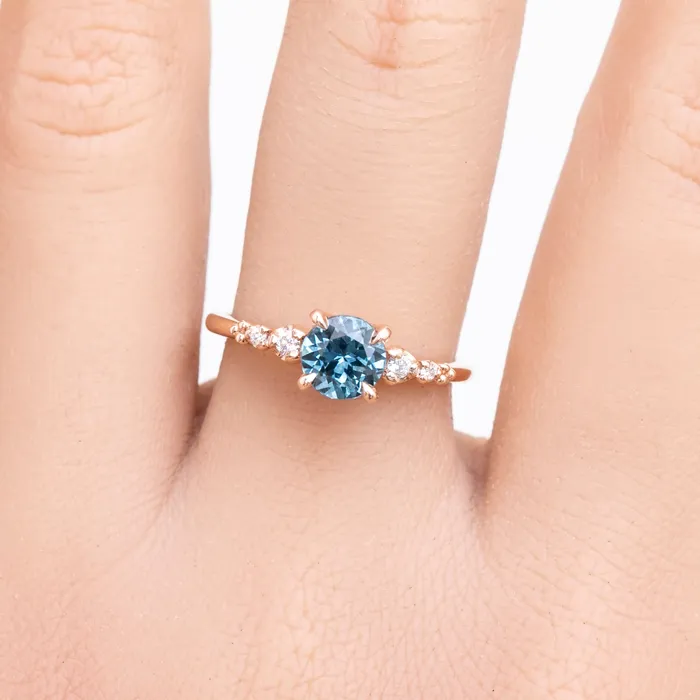 Envero Jewelry Rings Estel Fleur Four Prongs Ring Teal Blue Green Montana Sapphire 14k Rose Gold One of a Kind Envero Jewelry Rings Estel Fleur Four Prongs Ring Teal Blue Green Montana Sapphire 14k Rose Gold One of a Kind