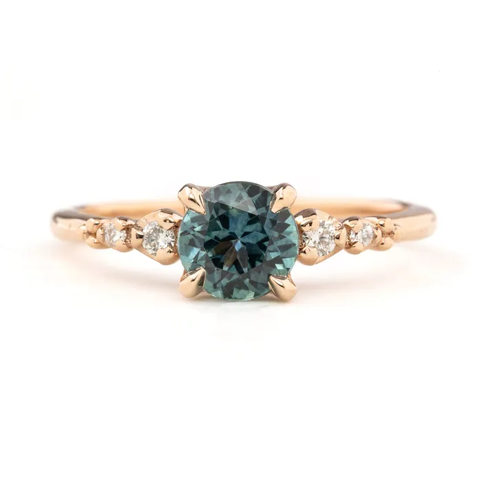 Envero Jewelry Rings Estel Fleur Four Prongs Ring Teal Blue Green Montana Sapphire 14k Rose Gold One of a Kind Envero Jewelry Rings Estel Fleur Four Prongs Ring Teal Blue Green Montana Sapphire 14k Rose Gold One of a Kind