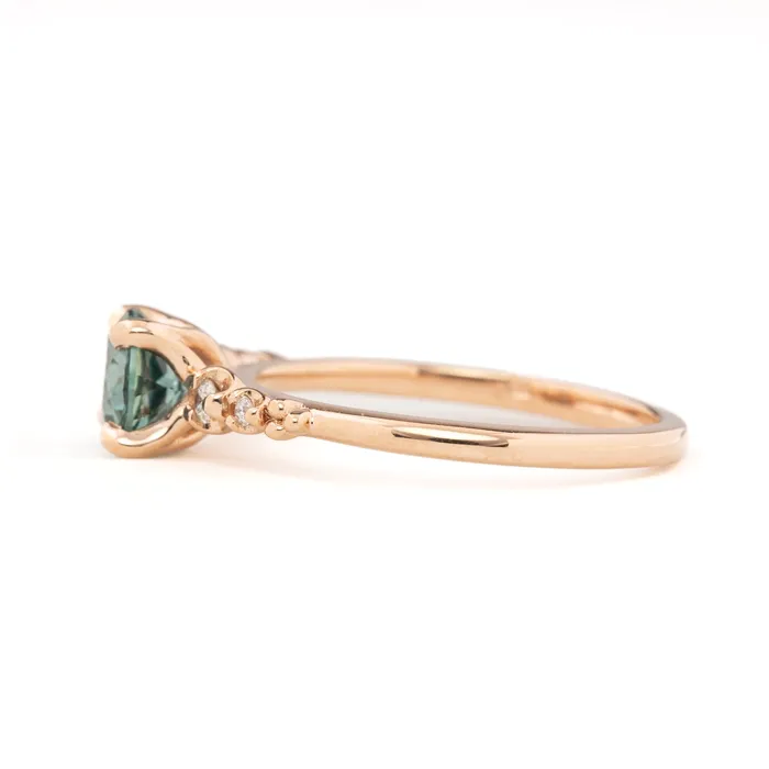 Envero Jewelry Rings Estel Fleur Four Prongs Ring Teal Blue Green Montana Sapphire 14k Rose Gold One of a Kind Envero Jewelry Rings Estel Fleur Four Prongs Ring Teal Blue Green Montana Sapphire 14k Rose Gold One of a Kind