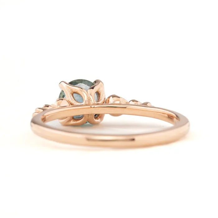 Envero Jewelry Rings Estel Fleur Four Prongs Ring Teal Blue Green Montana Sapphire 14k Rose Gold One of a Kind Envero Jewelry Rings Estel Fleur Four Prongs Ring Teal Blue Green Montana Sapphire 14k Rose Gold One of a Kind
