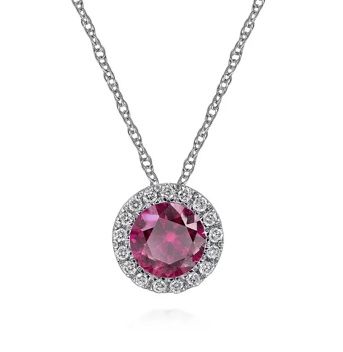 GABRIEL CO Necklaces GABRIELCO14K White Gold Ruby and Diamond Halo Pendant Necklace NK2824W45RA GABRIEL CO Necklaces GABRIELCO14K White Gold Ruby and Diamond Halo Pendant Necklace NK2824W45RA