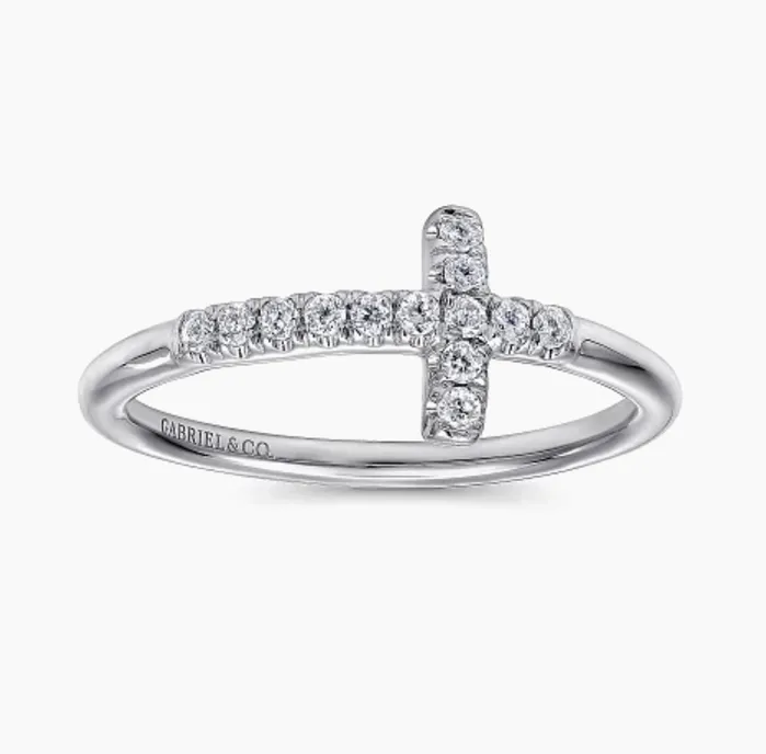 GABRIEL CO Rings GABRIELCo14K White Gold Sideways Diamond Cross Ring LR50221W45JJ