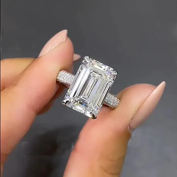 Gorgeous Emerald Cut Sterling Silver Engagement Ring Shineofdiamond Rings