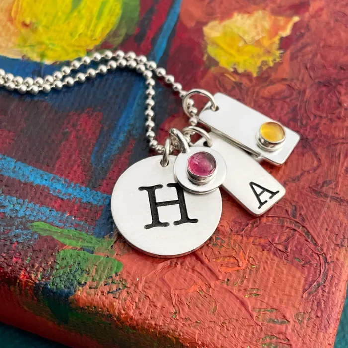 HeidiJHale Designs Charm Necklaces Sterling Silver Rectangle Initial Charm HeidiJHale Designs Charm Necklaces Sterling Silver Rectangle Initial Charm
