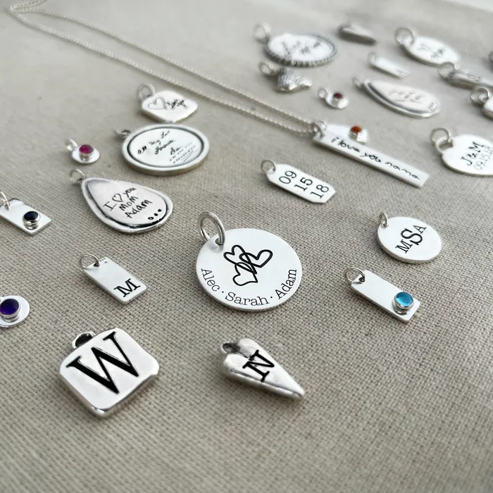 HeidiJHale Designs Charm Necklaces Sterling Silver Rectangle Initial Charm HeidiJHale Designs Charm Necklaces Sterling Silver Rectangle Initial Charm