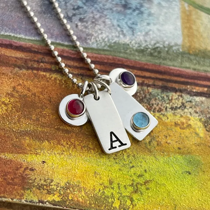 HeidiJHale Designs Charm Necklaces Sterling Silver Rectangle Initial Charm HeidiJHale Designs Charm Necklaces Sterling Silver Rectangle Initial Charm