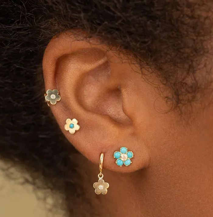 Jennifer Meyer Rings Mini Daisy with Turquoise Center Studs