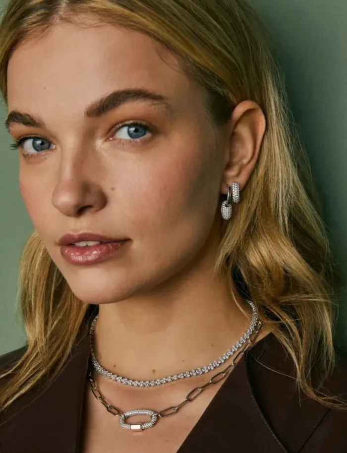 Kendra ScottBailey Silver Metal Pave Huggie Earrings in White Crystal 9608869751 KENDRA SCOTT Earrings