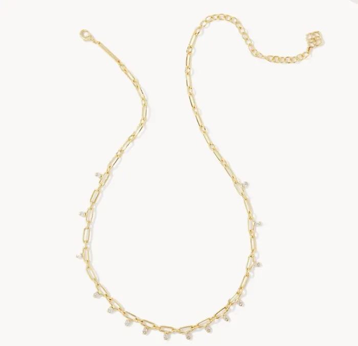 Kendra ScottLindy Gold Crystal Chain Necklace in White Crystal 9608862147 Kendra Scott Necklaces