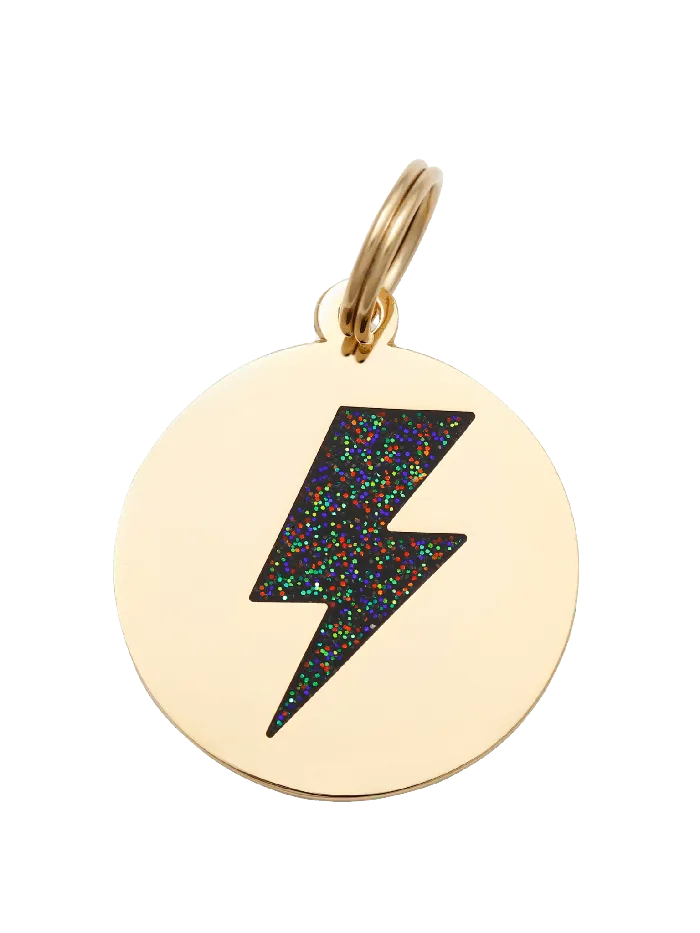 Lightning Bolt Pet ID Tag Black Gold Two Tails Pet Company Rings
