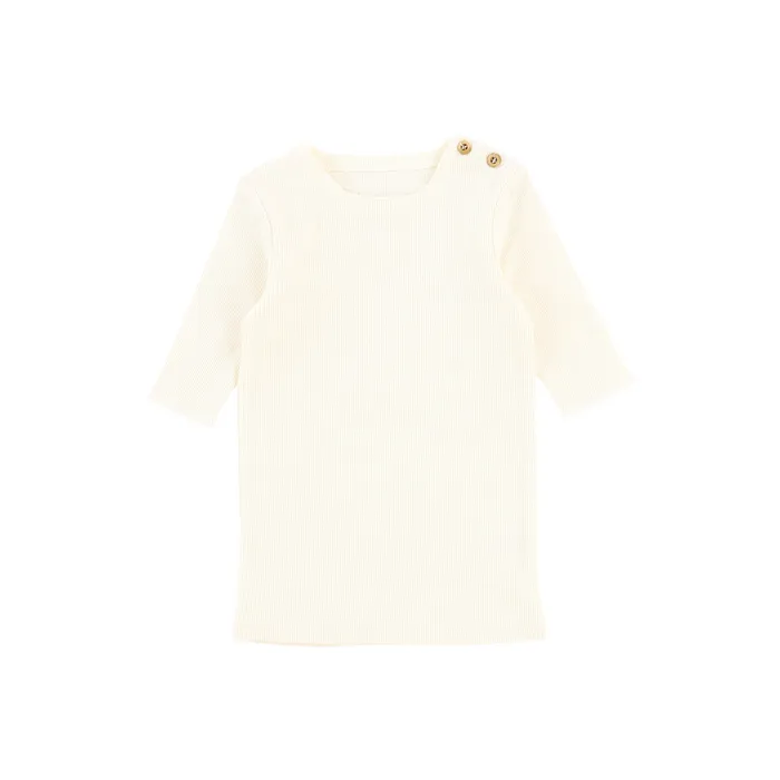Lil Legs Rings Lil Legs Three Quarter Sleeve Ribbed Side Buttons TShirt Ivory Lil Legs Rings Lil Legs Three Quarter Sleeve Ribbed Side Buttons TShirt Ivory