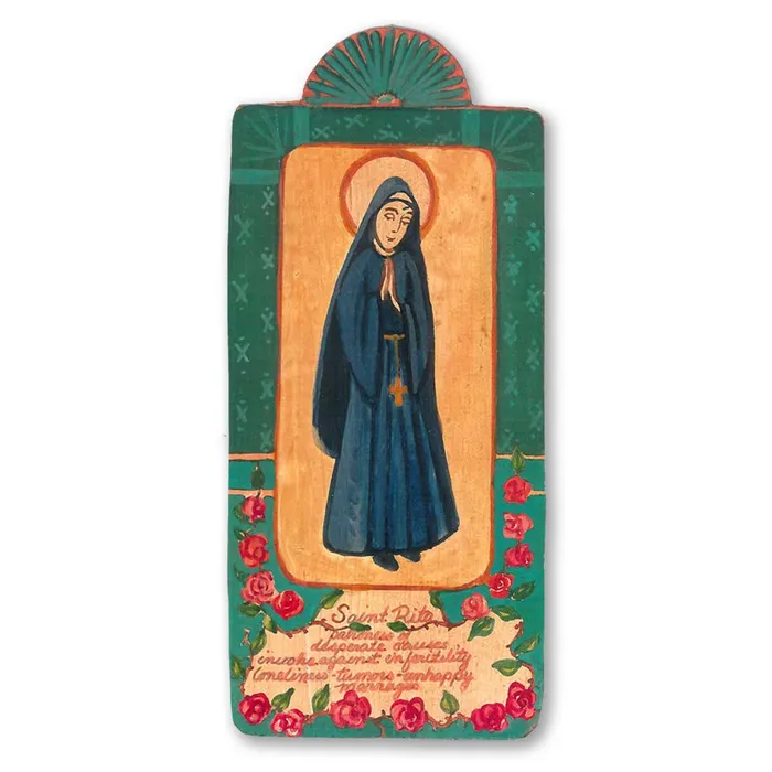 Lynn Garlick Retablos Earrings Santa Rita Desperate Cases Tumors and Infertility Wooden Pocket Plaque Lynn Garlick Retablos Earrings Santa Rita Desperate Cases Tumors and Infertility Wooden Pocket Plaque