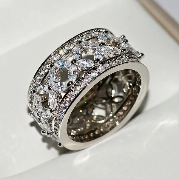 Marquise Cut 925 Sterling Silver Wedding Band shine of diamond Rings