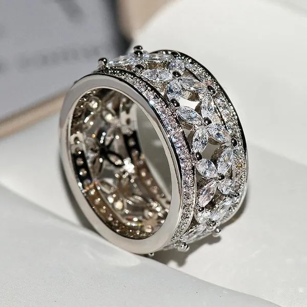 Marquise Cut 925 Sterling Silver Wedding Band shine of diamond Rings