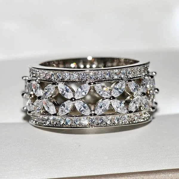 Marquise Cut 925 Sterling Silver Wedding Band shine of diamond Rings