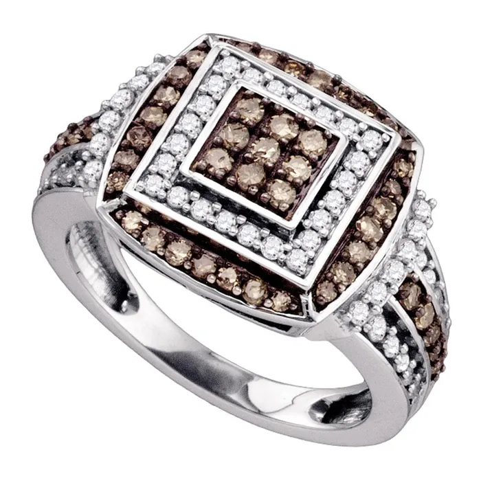 mayamila 10kt White Gold Womens Round Brown Color Enhanced Diamond Square Cluster Ring 100 Cttw Rings mayamila 10kt White Gold Womens Round Brown Color Enhanced Diamond Square Cluster Ring 100 Cttw Rings