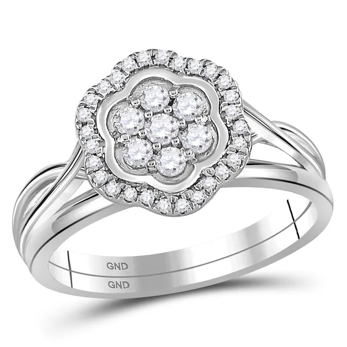 mayamila 10kt White Gold Womens Round Diamond Flower Cluster Bridal Wedding Engagement Ring Band Set 13 Cttw Rings mayamila 10kt White Gold Womens Round Diamond Flower Cluster Bridal Wedding Engagement Ring Band Set 13 Cttw Rings