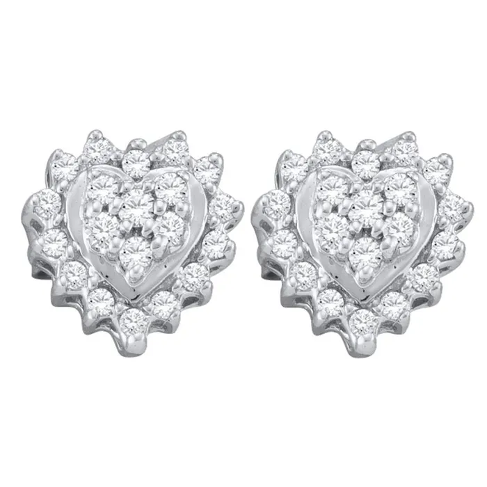 mayamila 10kt White Gold Womens Round Diamond Heart Cluster Screwback Earrings 14 Cttw Earrings mayamila 10kt White Gold Womens Round Diamond Heart Cluster Screwback Earrings 14 Cttw Earrings