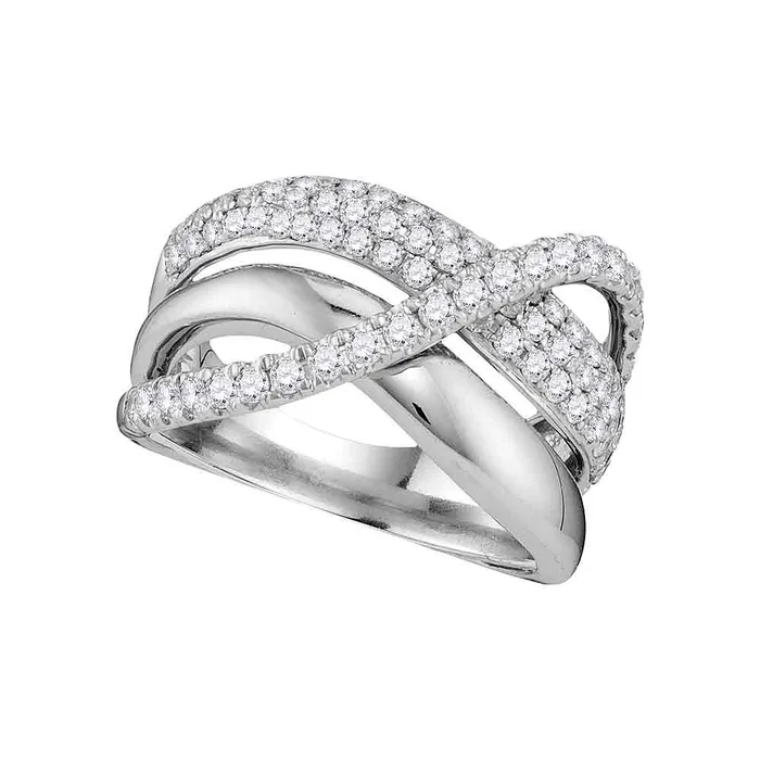 mayamila 14kt White Gold Womens Round Diamond Triple Row Crossover Strand Band 100 Cttw Rings mayamila 14kt White Gold Womens Round Diamond Triple Row Crossover Strand Band 100 Cttw Rings