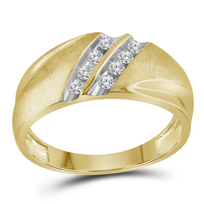 mayamila 14kt Yellow Gold Mens Round Diamond 2Row Wedding Band Ring 14 Cttw Rings mayamila 14kt Yellow Gold Mens Round Diamond 2Row Wedding Band Ring 14 Cttw Rings