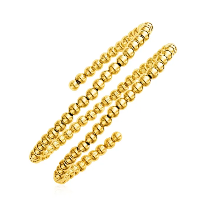 MayaMila Bracelets 14k Yellow Gold Wrap Around Bangle with Polished Beads MayaMila Bracelets 14k Yellow Gold Wrap Around Bangle with Polished Beads