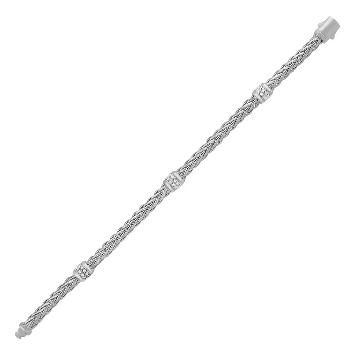 MayaMila Bracelets Polished Woven Rope Bracelet with Diamond Accents in 14k White Gold MayaMila Bracelets Polished Woven Rope Bracelet with Diamond Accents in 14k White Gold