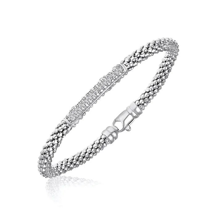 MayaMila Bracelets Sterling Silver Rhodium Finished Diamond Accented Popcorn Bangle 14cttw MayaMila Bracelets Sterling Silver Rhodium Finished Diamond Accented Popcorn Bangle 14cttw