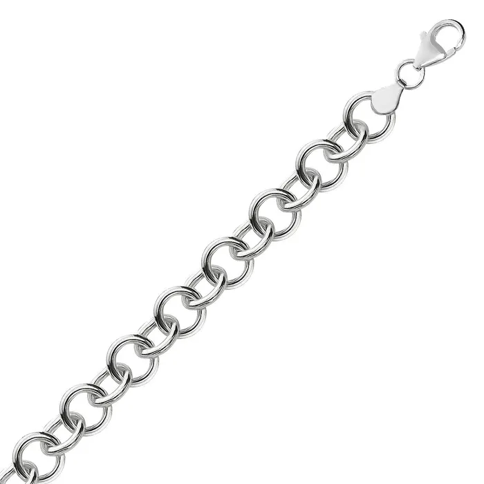 MayaMila Bracelets Sterling Silver Rolo Style Polished Charm Bracelet with Rhodium Plating MayaMila Bracelets Sterling Silver Rolo Style Polished Charm Bracelet with Rhodium Plating