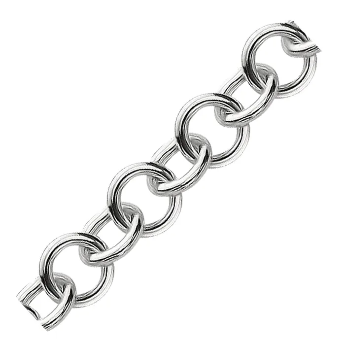MayaMila Bracelets Sterling Silver Rolo Style Polished Charm Bracelet with Rhodium Plating
