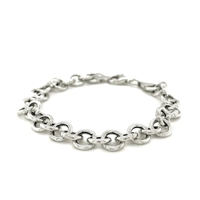 MayaMila Bracelets Sterling Silver Rolo Style Polished Charm Bracelet with Rhodium Plating