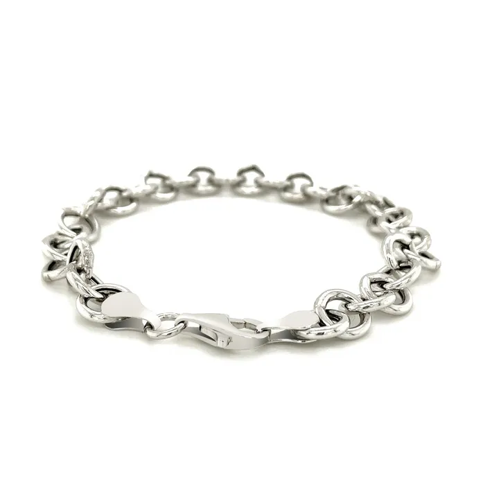 MayaMila Bracelets Sterling Silver Rolo Style Polished Charm Bracelet with Rhodium Plating