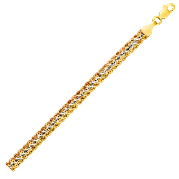 MayaMila Bracelets TriToned MultiStrand Rope Chain Bracelet in 10k Yellow White and Rose Gold MayaMila Bracelets TriToned MultiStrand Rope Chain Bracelet in 10k Yellow White and Rose Gold