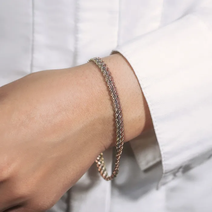 MayaMila Bracelets TriToned MultiStrand Rope Chain Bracelet in 10k Yellow White and Rose Gold