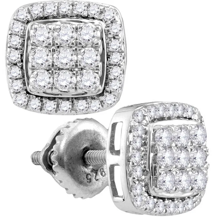 mayamila Earrings 10kt White Gold Womens Round Diamond Square Cluster Screwback Earrings 78 Cttw mayamila Earrings 10kt White Gold Womens Round Diamond Square Cluster Screwback Earrings 78 Cttw