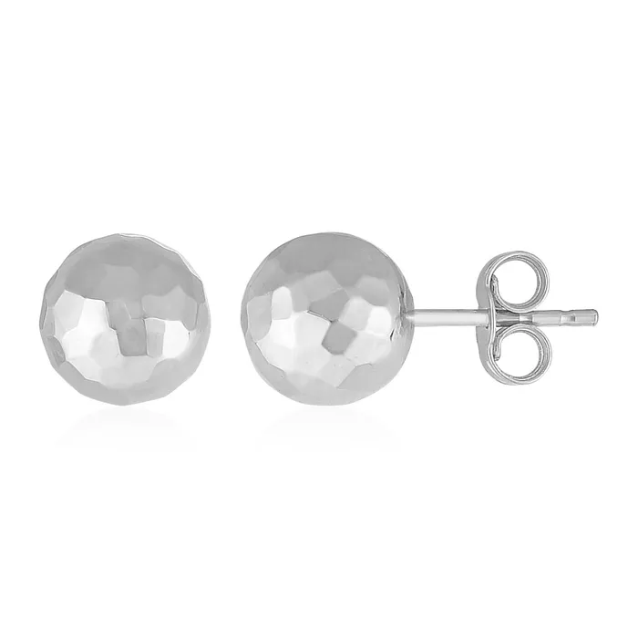 MayaMila Earrings 14k White Gold Ball Earrings with Faceted Texture