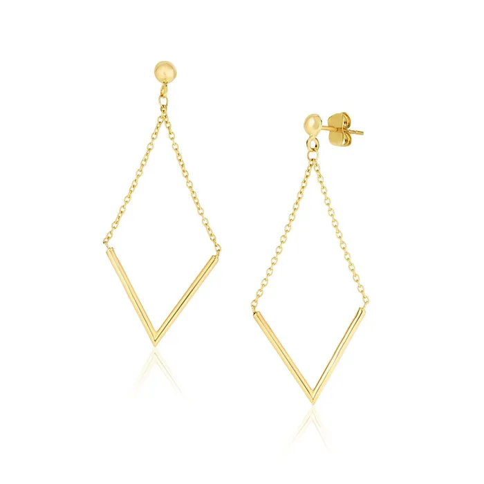 MayaMila Earrings 14k Yellow Gold Diamond Shape Chain Drop Earrings