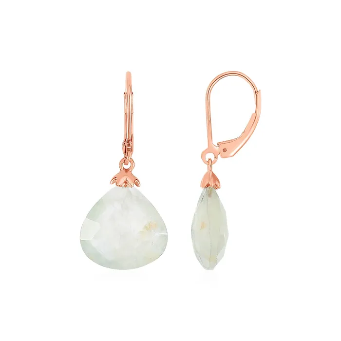 MayaMila Earrings Earrings with Prenite Teardrops with Rose Finish in Sterling Silver MayaMila Earrings Earrings with Prenite Teardrops with Rose Finish in Sterling Silver