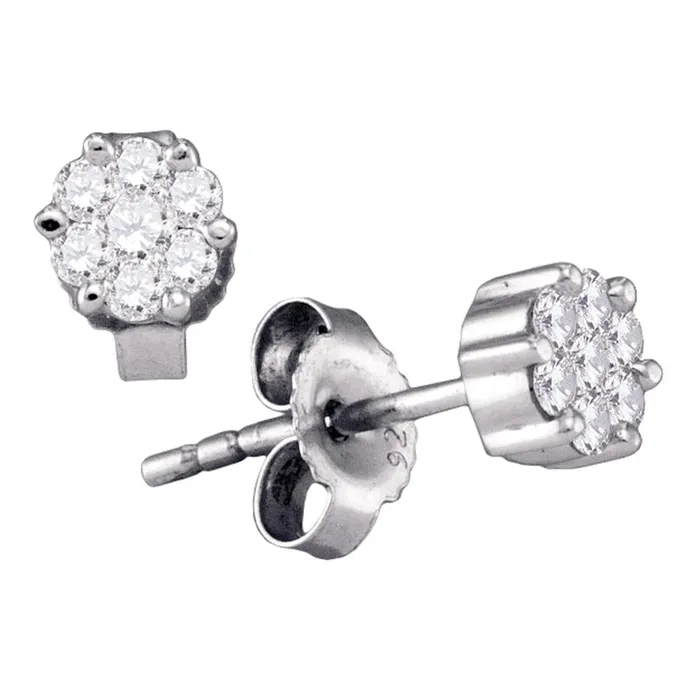 mayamila Earrings Sterling Silver Womens Round Diamond Flower Cluster Stud Earrings 16 Cttw mayamila Earrings Sterling Silver Womens Round Diamond Flower Cluster Stud Earrings 16 Cttw