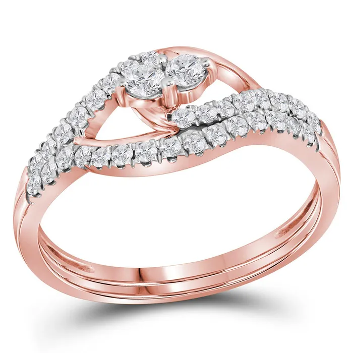 mayamila Rings 10kt Rose Gold Womens Round Diamond 2Stone Bridal Wedding Engagement Ring Band Set 12 Cttw mayamila Rings 10kt Rose Gold Womens Round Diamond 2Stone Bridal Wedding Engagement Ring Band Set 12 Cttw