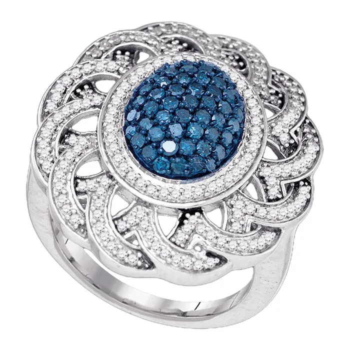 mayamila Rings 10kt White Gold Womens Round Blue Color Enhanced Diamond Cluster Antiquestyle Ring 100 Cttw mayamila Rings 10kt White Gold Womens Round Blue Color Enhanced Diamond Cluster Antiquestyle Ring 100 Cttw