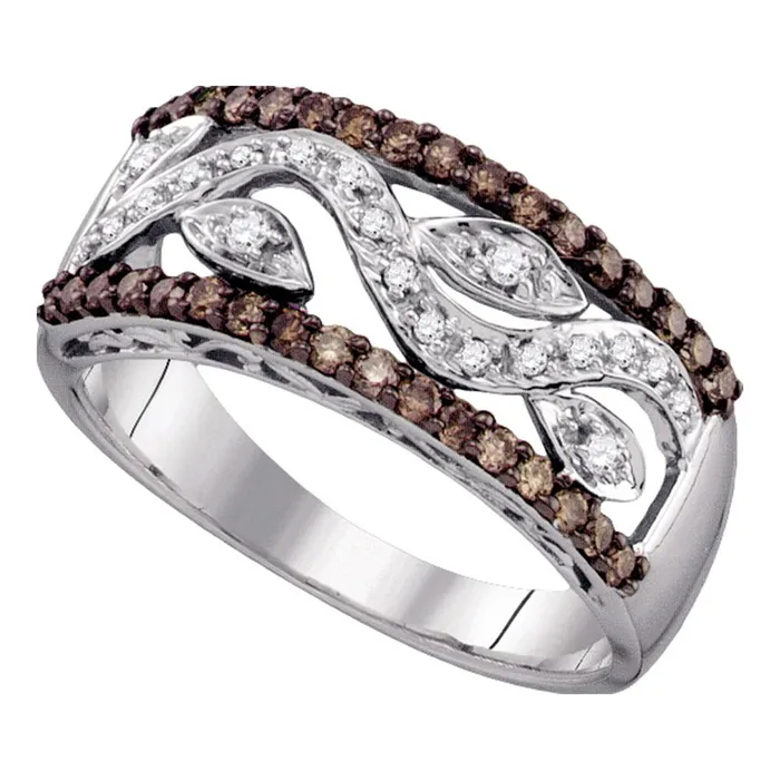 mayamila Rings 10kt White Gold Womens Round Cognacbrown Color Enhanced Diamond Floral Band Ring 38 Cttw mayamila Rings 10kt White Gold Womens Round Cognacbrown Color Enhanced Diamond Floral Band Ring 38 Cttw