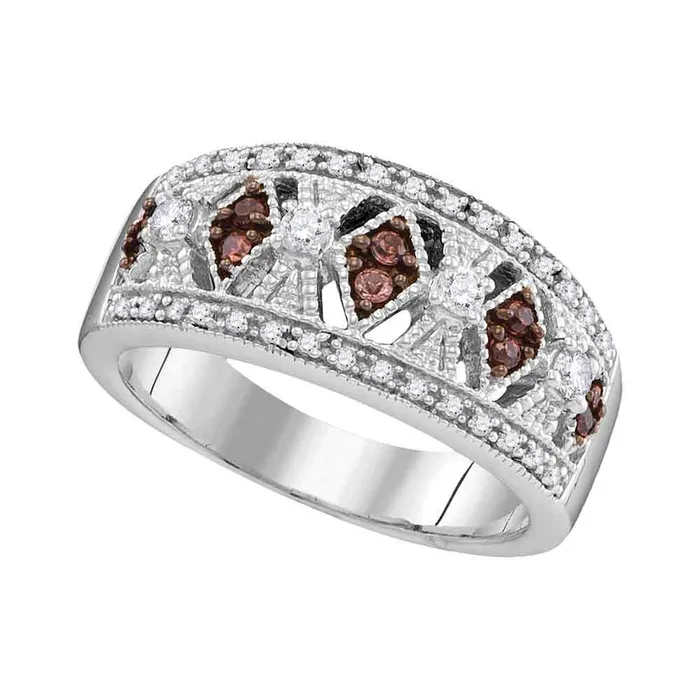mayamila Rings 10kt White Gold Womens Round Cognacbrown Color Enhanced Diamond Milgrain Symmetrical Band Ring 13 Cttw mayamila Rings 10kt White Gold Womens Round Cognacbrown Color Enhanced Diamond Milgrain Symmetrical Band Ring 13 Cttw